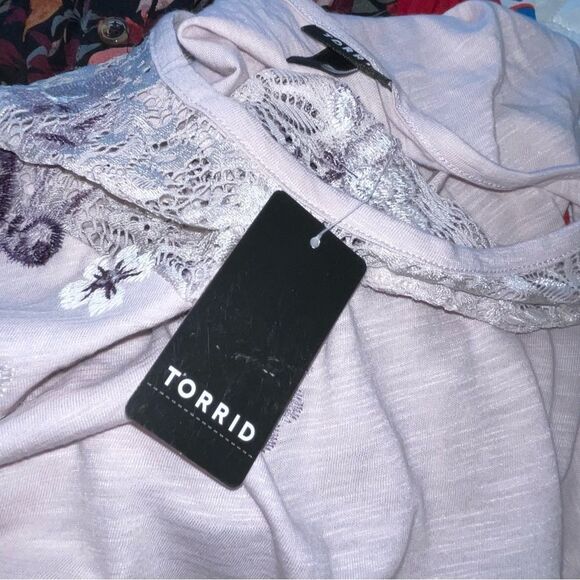 NWT Torrid Lilac Purple Slub Jersey Embroidered Lace Tank Shirt Top 00 Sz 10/12 - Picture 4 of 5